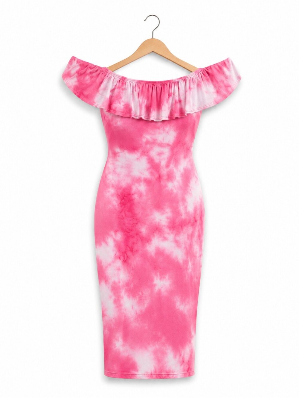 Off-Shoulder Pink Tie-Dye Bodycon Dress